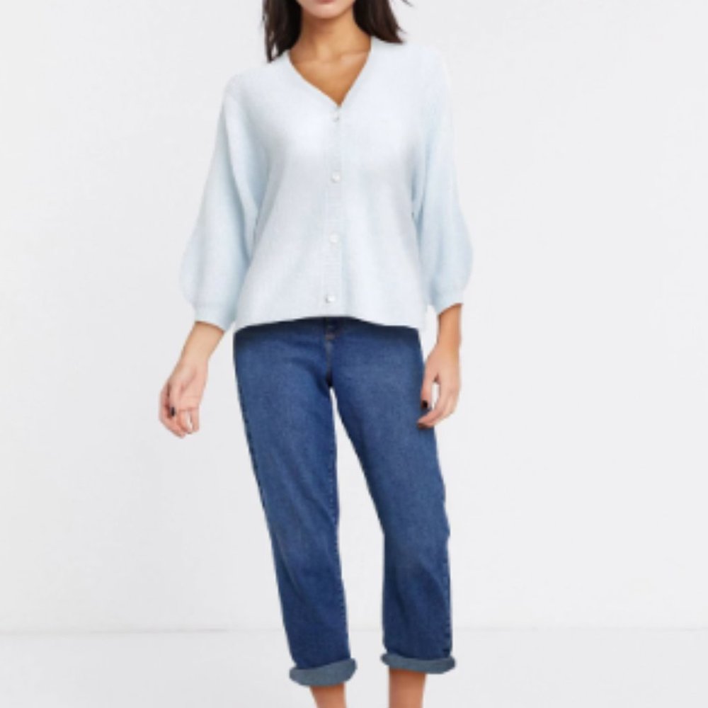 & Other Stories Sparkle Yarn Covered Button Cardigan in Light Blue M